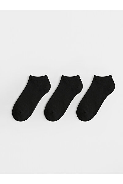 LC Waikiki Nevavm Black Plain 3-Pack Men's Bootie Socks with Difference