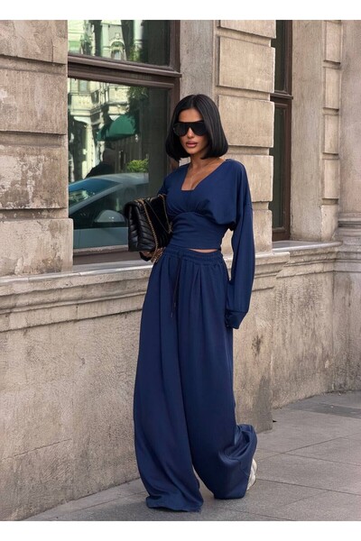 Eceora Kadın Lacivert Oversize 3’lü Modal Takım E26-ST2999