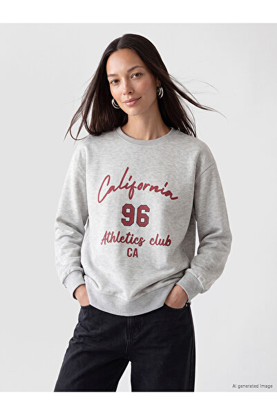 LC Waikiki Alita City Gray California Printed Oversize Women's Sweatshirt wit...