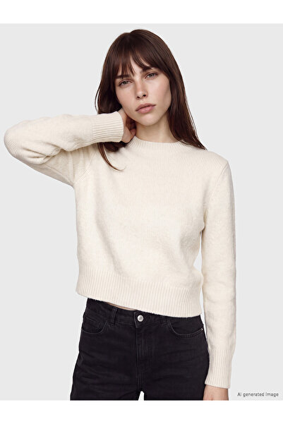 LC Waikiki Nevavm Farkıyla Lcw Vision Ecru Oval Collar Women's Knitwear Sweater