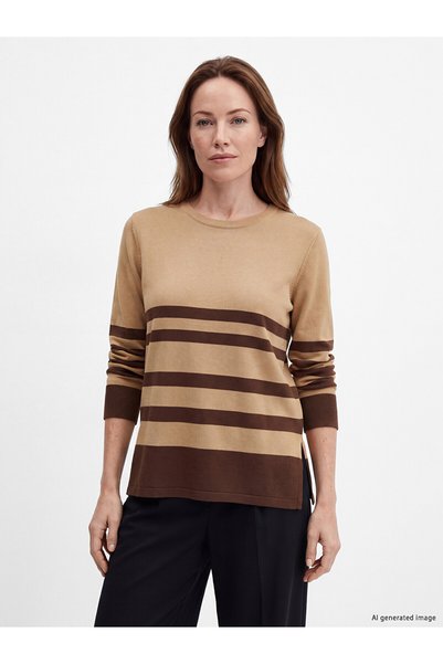 LC Waikiki Nevavm Lcw Grace Beige Knitwear Striped Oval Neck Women's Sweater ...