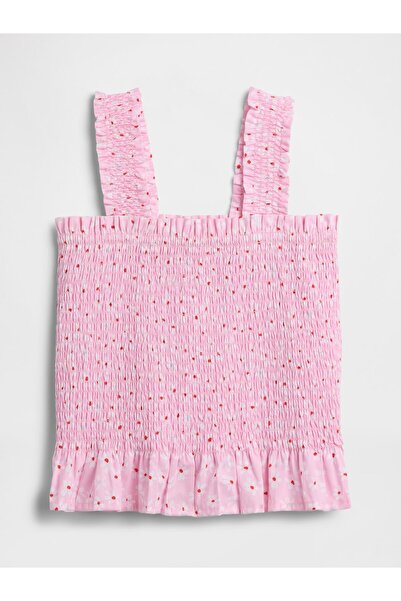 GAP Kız Çocuk Pembe Smocked Peplum Bluz