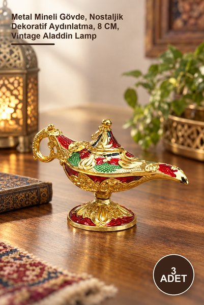Yenilig 3 Pieces of Enameled Metal Alaatin Lamp – Enameled Metal Body, Nostal...