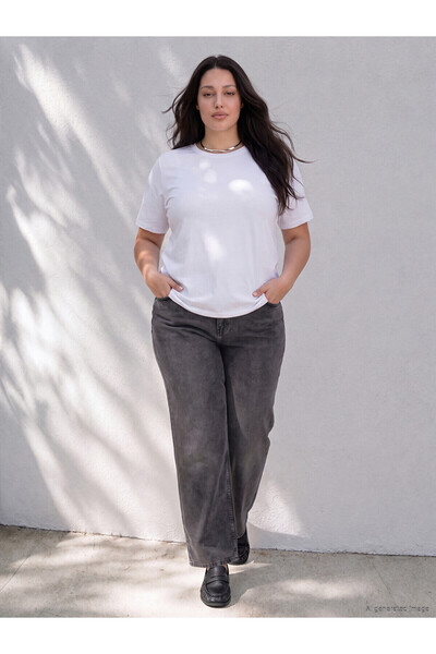 LC Waikiki Alita City Lcw Curve Gray Denim Straight Straight Jeans with Flat ...