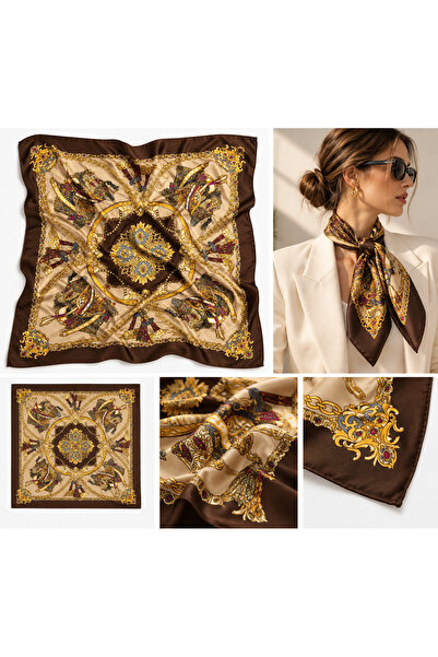Barok Desenli Saten Kadın Fular 70x70 cm