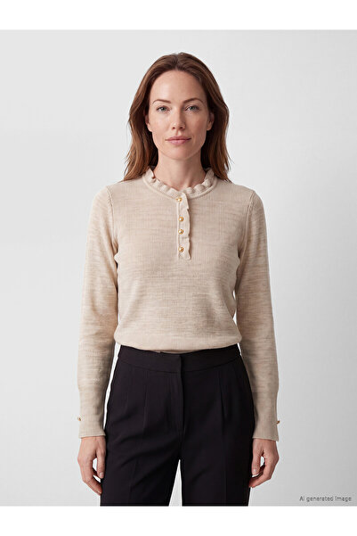 LC Waikiki Nevavm Lcw Grace Beige Knitwear Plain Oval Neck Women's Sweater wi...