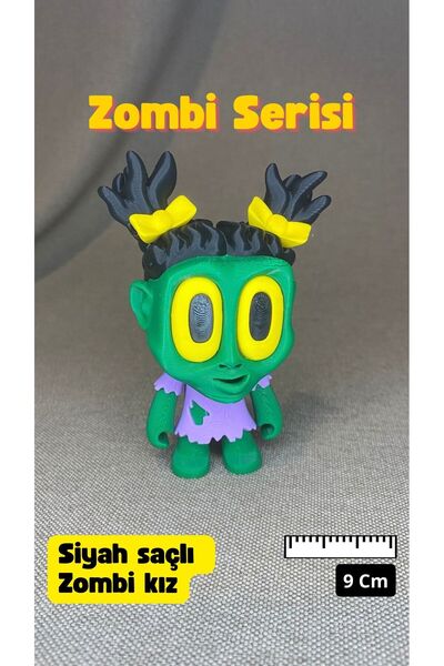 Siyah Saçlı Zombi Kız Figür ve Oyuncak Oynar Kollar ve Kafa 3D Baskı 9 Cm