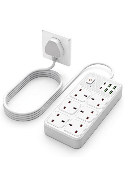 GENERAL حامي من التيار المفاجئ بـ 6 منافذ - 2 منفذ USB-C + 4 منافذ USB-A، سلك...
