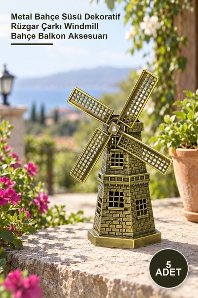 Yenilig 5 Adet Metal Yel Değirmeni – Metal Bahçe Süsü Dekoratif Rüzgar Çarkı Windmill Bahçe Balkon Aksesuarı