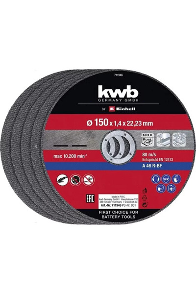 Einhell Set 5 discuri pentru debitare inox KWB 150 x 22.2 x 1.4 mm 10200 rpm