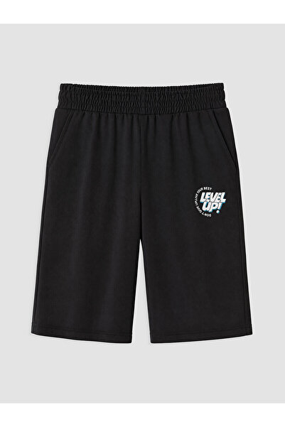 LC Waikiki Two Mt Shop Quality Black Printed Boys' Shorts with Elastic Waistband