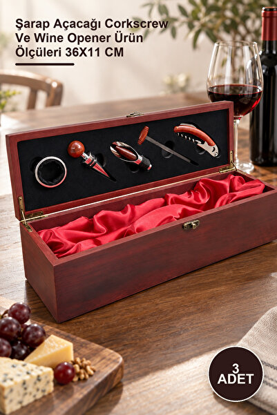 Yenilig 3-Piece Wooden Boxed Wine Rack and Corkscrew Set – Wine Opener Corksc...