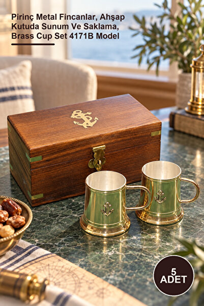 Yenilig 5-Piece Brass Cup Set with Wooden Box – Brass Metal Cups, Presentatio...