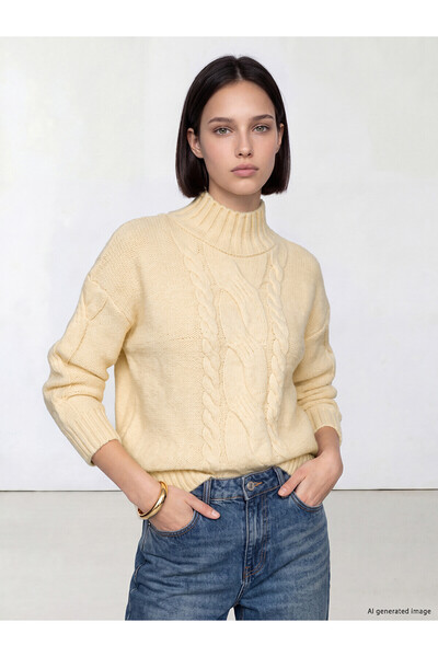 LC Waikiki Nevavm Farkıyla Lcw Comfort Ecru Knitwear Patterned Fisherman / Ha...
