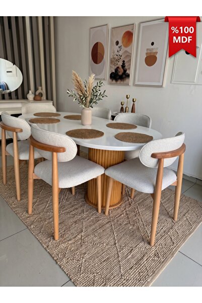Relax Meriadoc Bohem Masa Takımı MDF Ahşap Masa Takımı 6 Kişilik Masa Sandaly...
