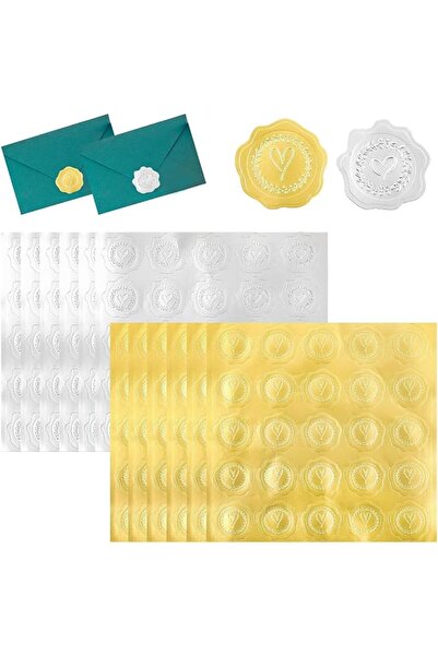 Tazweeq Gold and Silver Heart Wax Seal Stickers, Self-Adhesive Envelope Seals...