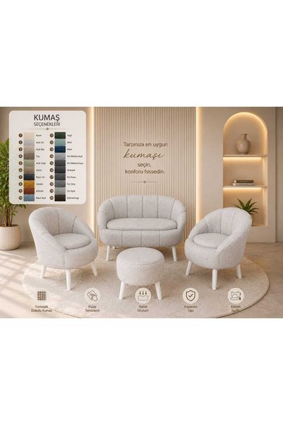 İdeal saray balkon ofis cafe koltuk takımı 2+1+1+puf