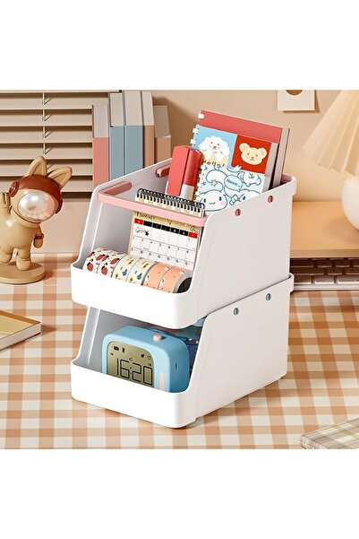 Yelajoy 2 PCS Desktop Storage Box,Stackable Organizer with Handle