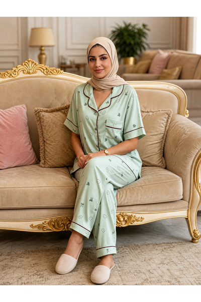 Vyora بيجامة نسائية A7464 لون أخضر مقاس 3XL