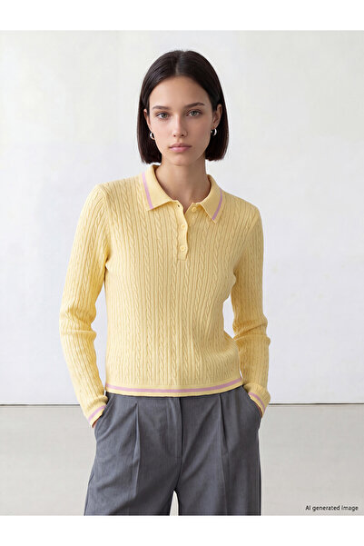 LC Waikiki Nevavm Lcw Comfort Yellow Knitwear Patterned Polo Neck Women's Swe...