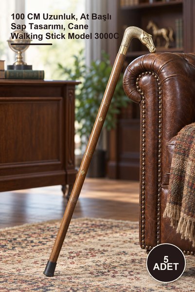 Yenilig 5 Adet Pirinç At Büstü Baston – 100 CM Uzunluk, At Başlı Sap Tasarımı, Cane Walking Stick Model 3000C