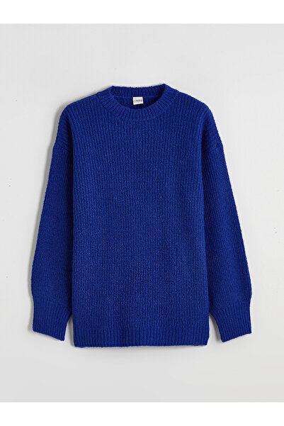 LC Waikiki Lcw Kids Blue Oval Collar Girls' Knitwear Sweater with Nevavm Diff...
