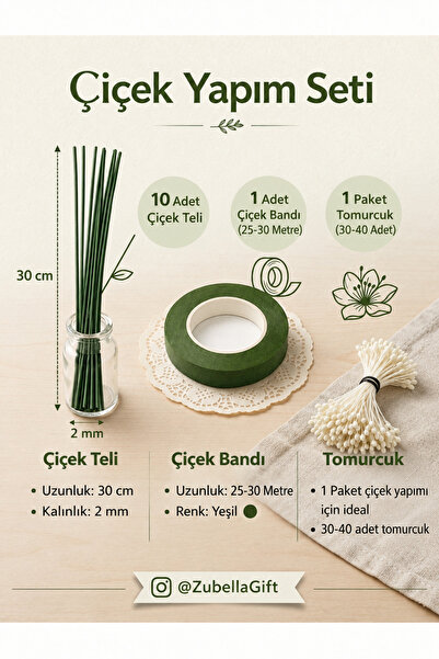 Çiçek Şönil yapım seti 30 cm tel 1 Paket Şönil tomurcuk 30 m şönil çiçek bandı çiçek hobi seti (Şönil)
