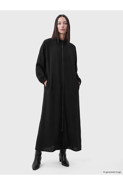 LC Waikiki TexX Store Kalitesi Siyah Gabardin Düz Midi Ferace