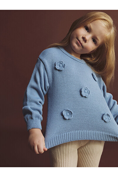 LC Waikiki Alita City Lcw Kids Blue Oval Neck Embroidered Long Sleeve Girls' ...