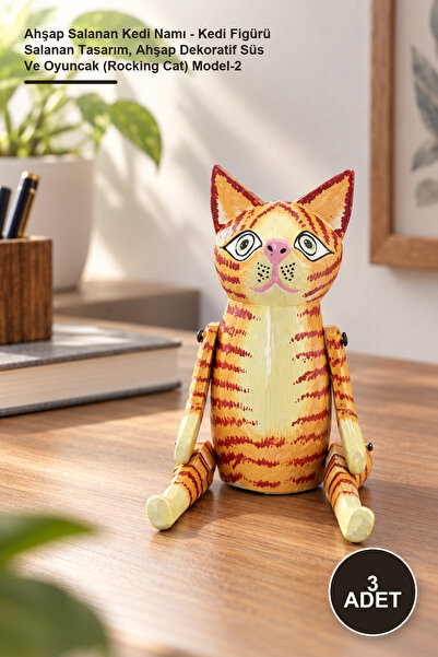 Yenilig 3 Pieces of Wooden Rocking Cat - Rocking Cat Figure Design, Wooden De...