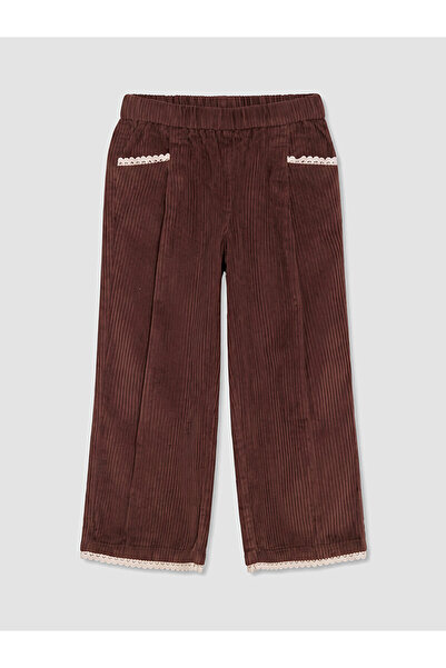 LC Waikiki Lcw Kids Brown Velvet Plain Standard & Regular Girls' Trousers wit...