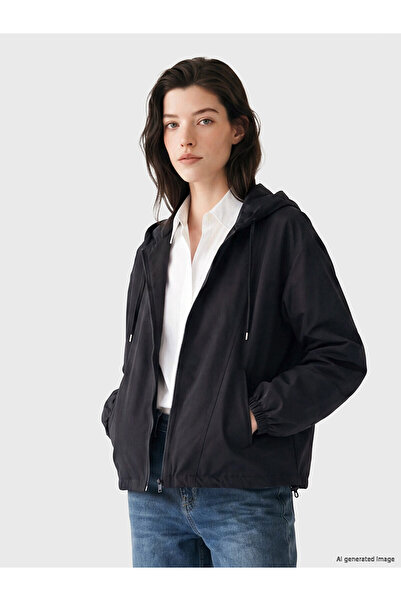 LC Waikiki Nevavm Lcw Comfort Black Hooded Oversize Women's Raincoat with a D...