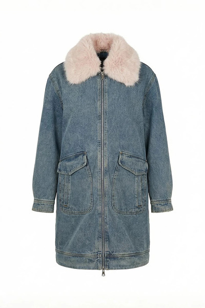 Kayra Fur Collar Denim Coat Light Blue