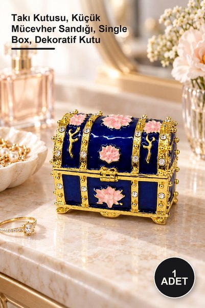 Yenilig 1 Adet Taşlı Tekli Sandık – Takı Kutusu, Küçük Mücevher Sandığı, Single Box, Dekoratif Kutu