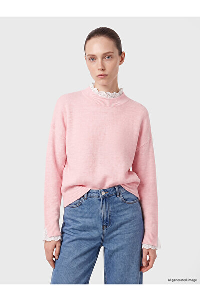 LC Waikiki Nevavm Lcw Comfort Pink Knitwear Plain Stand Collar Women's Sweate...