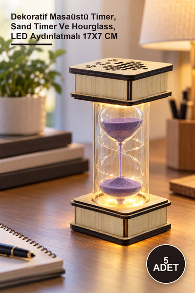 Yenilig 5 Pieces Wooden Led Hourglass – Decorative Desktop Timer, Sand Timer ...