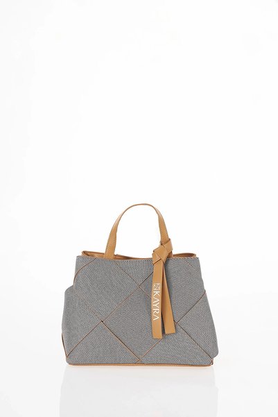 Kayra Leather Detailed Handbag Black-Camel