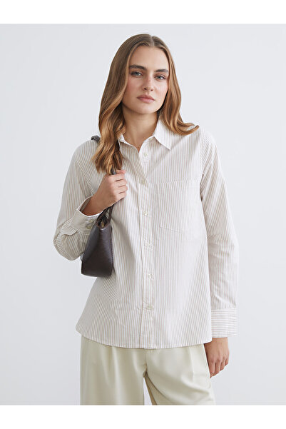 LC Waikiki Alita City Lcwaikiki Classic Beige Loose Fit Women's Shirt with a ...