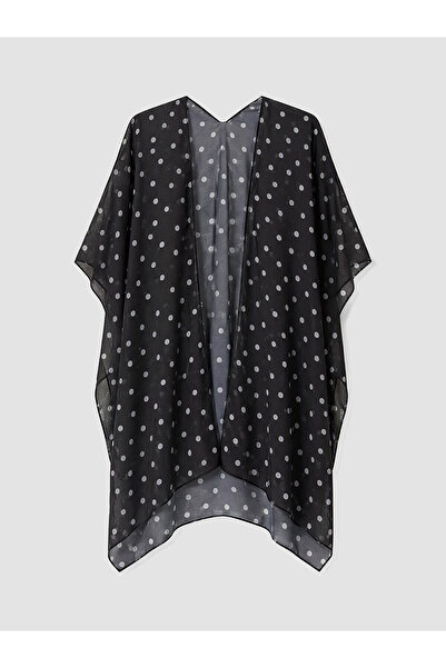 LC Waikiki Lcw Dream Black Voile Patterned Women's Kimono with Nevavm Difference