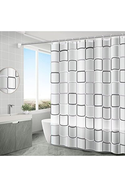 Arabest Transparent Shower Curtain, 180x200cm, Square Print Design, Eco-Frien...