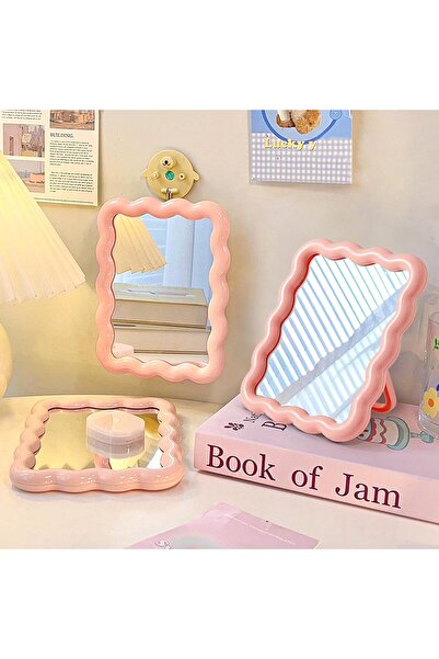 Arabest Wave Table Desk Vanity Makeup Mirror Small Make Up Office Mirror Pink