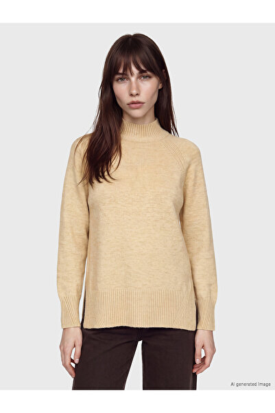 LC Waikiki Lcw Modest Yellow Knitwear Plain Oversize Women's Tunic with Nevav...