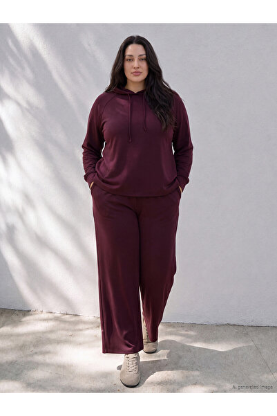 LC Waikiki Two Mt Shop Quality Lcw Curve Burgundy Interlock Plain Loose & Bag...