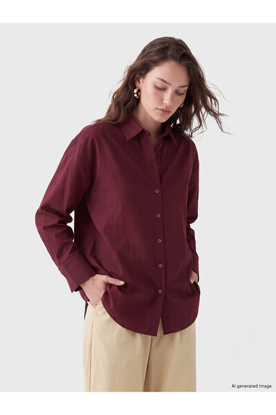 LC Waikiki Lcw Modest Bordo Poplin Women's Shirt Tunic with Nevavm Difference
