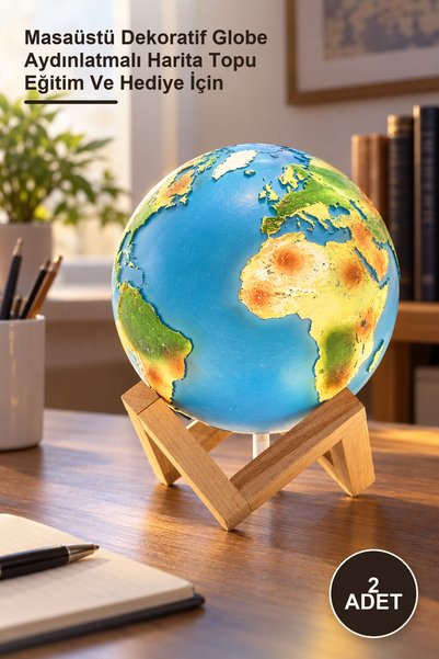 Yenilig 2 Adet Standlı Işıklı Dünya Küresi – Masaüstü Dekoratif Globe Aydınlatmalı Harita Topu Eğitim Ve Hediye İçin