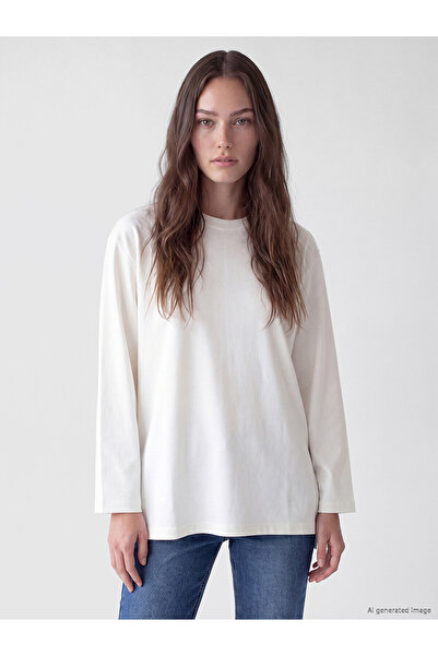 LC Waikiki Nevavm Lcw Modest White Interlock Plain Oversize Women's Sweatshir...
