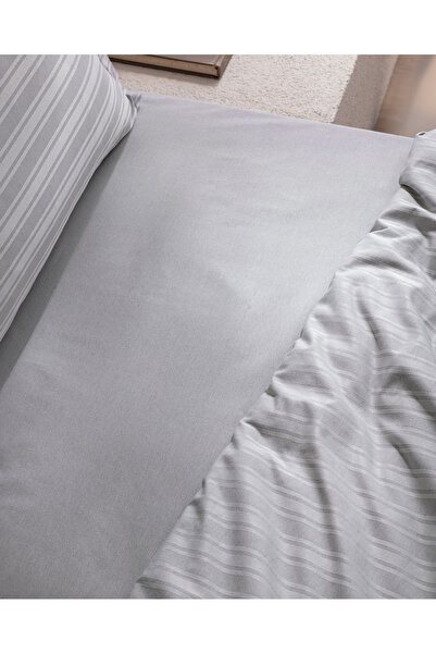 Madame Coco Melicia Double Cotton Striped Satin Printed Bed Sheet and Duvet Cover Set - Gray