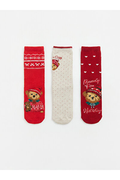 LC Waikiki Lcw Kids Red Towel Fabric Patterned Girls' Socks with Nevavm Diffe...