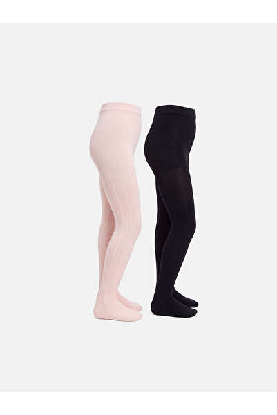 LC Waikiki Nevavm Pink Plain 2-Pack Girls' Pantyhose with a Difference