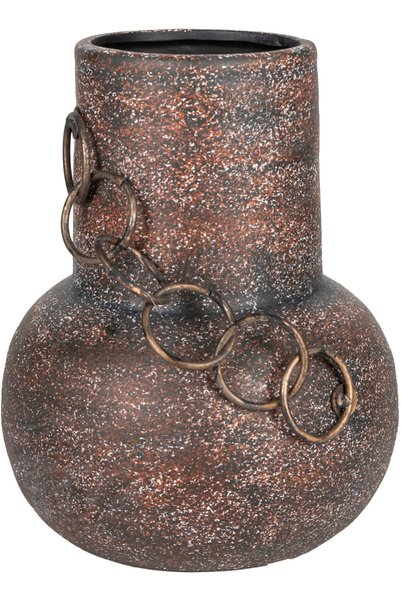Herdekora Dekoratif Eskitme Vazo Zincir Detaylı Bronz-Kahverengi 18x21 Cm.